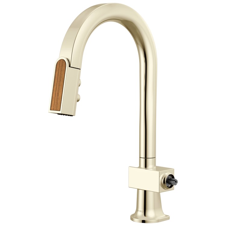 Prep Faucet Frank Lloyd Wright with Wood Wand Less Handle Brilliance Polished Nickel Pull Down Arc 360 DEG Swivel 1.8 Gallons per Minute - Image 1