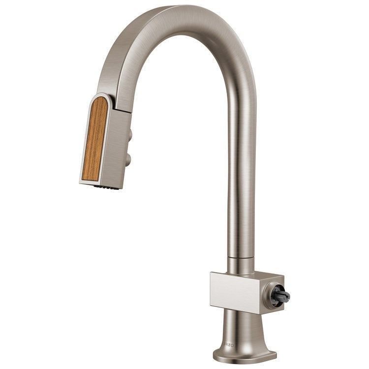 Prep Faucet Frank Lloyd Wright with Wood Wand Less Handle Brilliance Stainless Pull Down Arc 360 DEG Swivel 1.8 Gallons per Minute - Image 1
