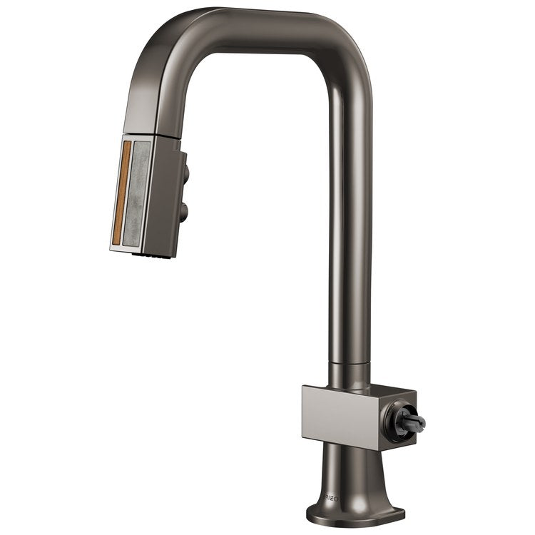 Prep Faucet Frank Lloyd Wright with Wood Wand Less Handle Brilliance Black Onyx Pull Down Square 360 DEG Swivel 1.8 Gallons per Minute - Image 1