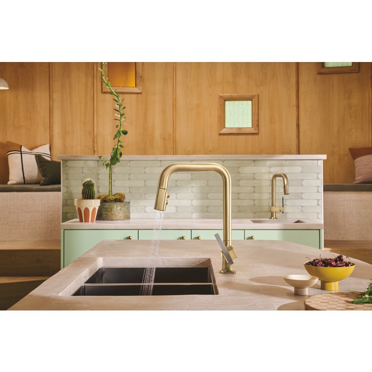 Prep Faucet Frank Lloyd Wright with Wood Wand Less Handle Brilliance Luxe Gold Pull Down Square 360 DEG Swivel 1.8 Gallons per Minute - Image 3