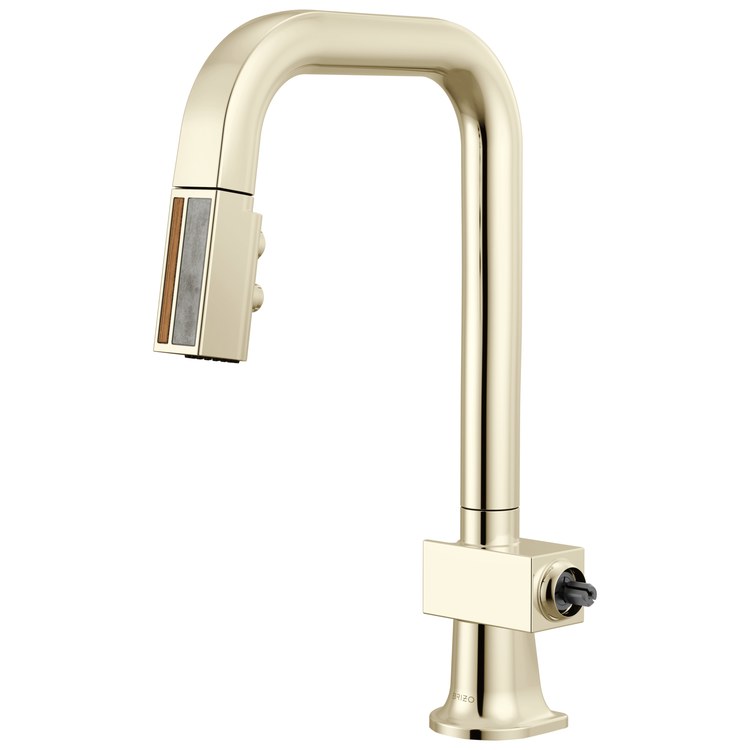 Prep Faucet Frank Lloyd Wright with Wood Wand Less Handle Brilliance Polished Nickel Pull Down Square 360 DEG Swivel 1.8 Gallons per Minute - Image 1