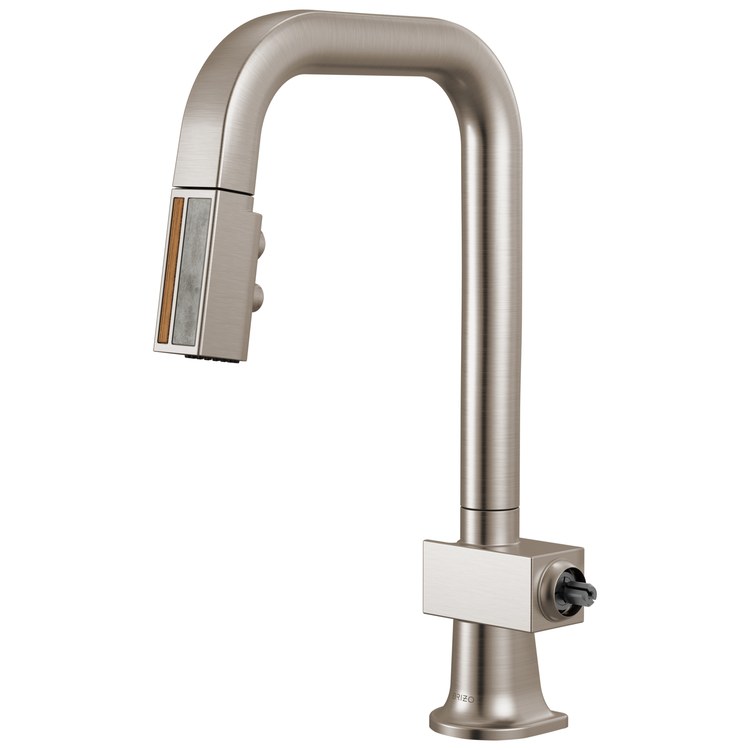 Prep Faucet Frank Lloyd Wright with Wood Wand Less Handle Brilliance Stainless Pull Down Square 360 DEG Swivel 1.8 Gallons per Minute - Image 1