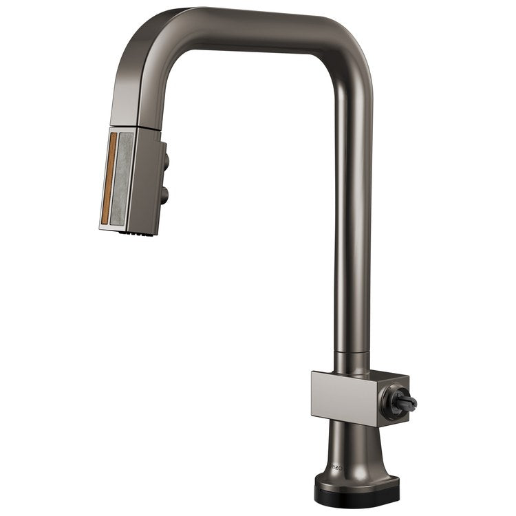 Kitchen Faucet Frank Lloyd Wright Less Handle ADA Brilliance Black Onyx/Wood Pull Down 2 Function Arc 360 DEG Swivel 1 Hole Deck Diamond Seal/SmartTouch 1.8 Gallons per Minute - Image 1