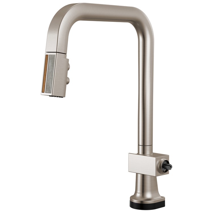 Kitchen Faucet Frank Lloyd Wright Less Handle ADA Brilliance Stainless/Wood Pull Down 2 Function Arc 360 DEG Swivel 1 Hole Deck Diamond Seal/SmartTouch 1.8 Gallons per Minute - Image 1