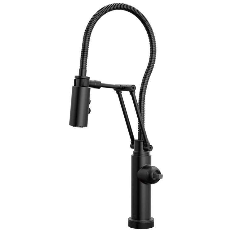 Kitchen Faucet Odin with Finished Hose Less Handle ADA Matte Black Pull Down 2 Function Articulating Arm 360 DEG Swivel 1/3 Hole Deck SmartTouch/TempID 1.8 Gallons per Minute - Image 1