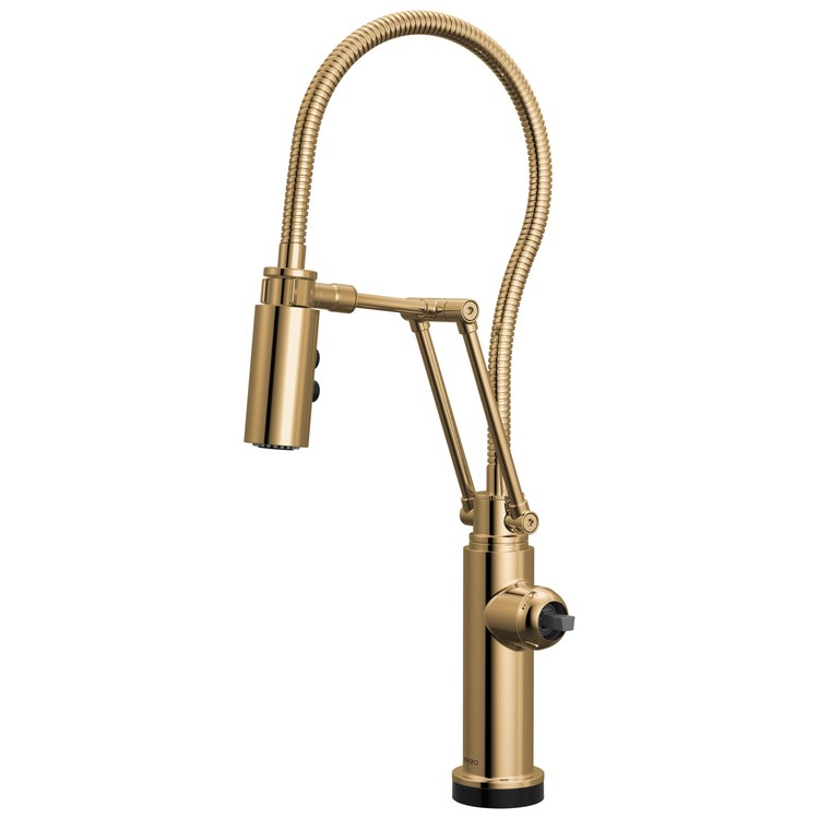 Kitchen Faucet Odin with Finished Hose Less Handle ADA Brilliance Polished Gold Pull Down 2 Function Articulating Arm 360 DEG Swivel 1/3 Hole Deck SmartTouch/TempID 1.8 Gallons per Minute - Image 1