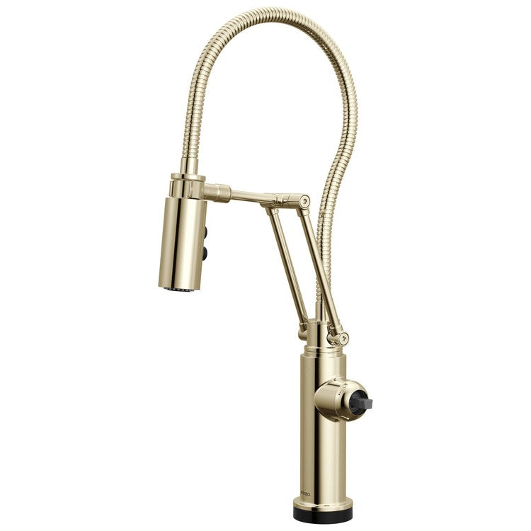 Kitchen Faucet Odin with Finished Hose Less Handle ADA Brilliance Polished Nickel Pull Down 2 Function Articulating Arm 360 DEG Swivel 1/3 Hole Deck SmartTouch/TempID 1.8 Gallons per Minute - Image 1