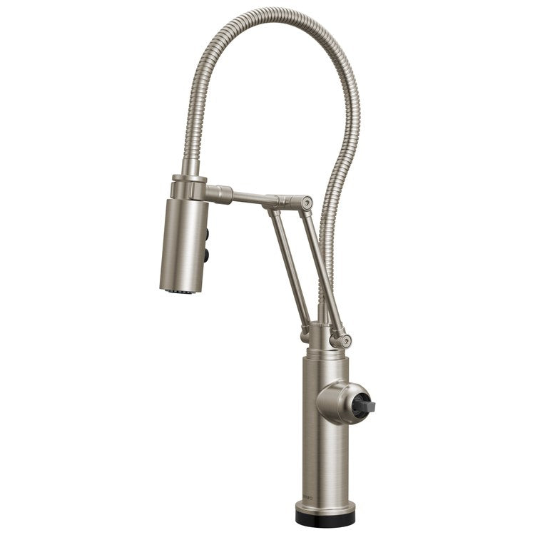 Kitchen Faucet Odin with Finished Hose Less Handle ADA Brilliance Stainless Pull Down 2 Function Articulating Arm 360 DEG Swivel 1/3 Hole Deck SmartTouch/TempID 1.8 Gallons per Minute - Image 1