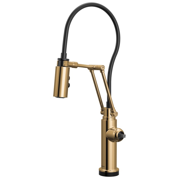 Kitchen Faucet Odin Less Handle ADA Brilliance Polished Gold Pull Down 2 Function Articulating Arm 360 DEG Swivel 1/3 Hole Deck SmartTouch/TempID 1.8 Gallons per Minute - Image 1