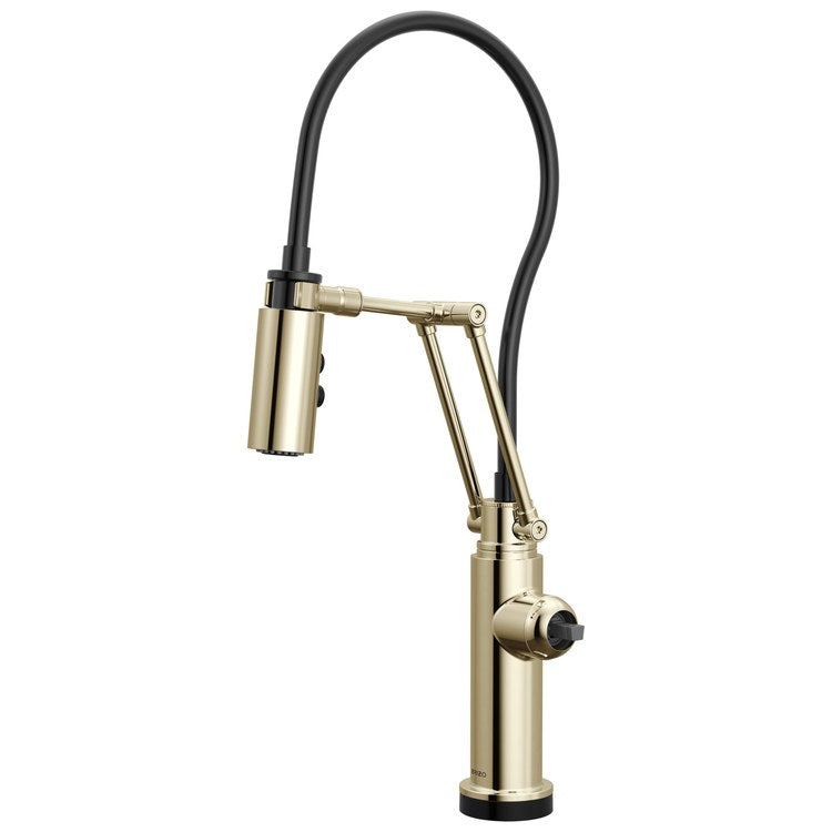 Kitchen Faucet Odin Less Handle ADA Brilliance Polished Nickel Pull Down 2 Function Articulating Arm 360 DEG Swivel 1/3 Hole Deck SmartTouch/TempID 1.8 Gallons per Minute - Image 1