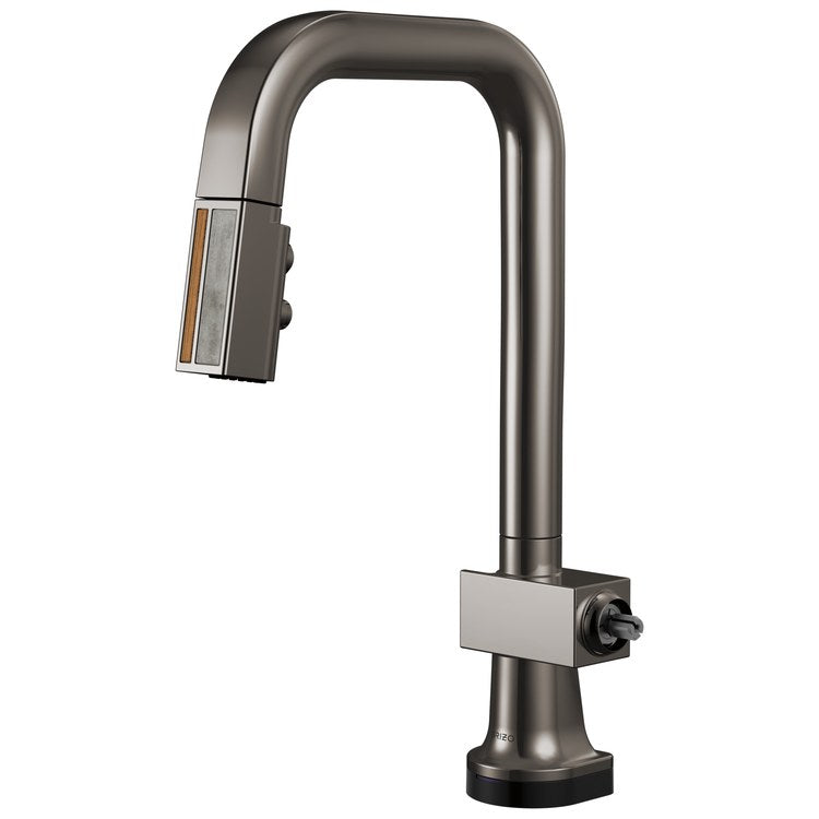 Prep Faucet Frank Lloyd Wright Smart Touch with Wood/Concrete Wand Less Handle Brilliance Black Onyx Pull Down Square 360 DEG Swivel 1.8 Gallons per Minute - Image 1