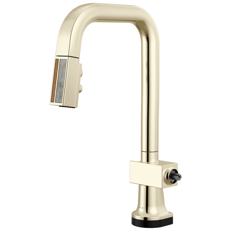 Prep Faucet Frank Lloyd Wright Smart Touch with Wood/Concrete Wand Less Handle Brilliance Polished Nickel Pull Down Square 360 DEG Swivel 1.8 Gallons per Minute - Image 1