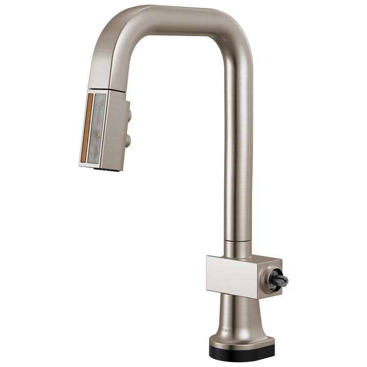 Prep Faucet Frank Lloyd Wright Smart Touch with Wood/Concrete Wand Less Handle Brilliance Stainless Pull Down Square 360 DEG Swivel 1.8 Gallons per Minute - Image 1