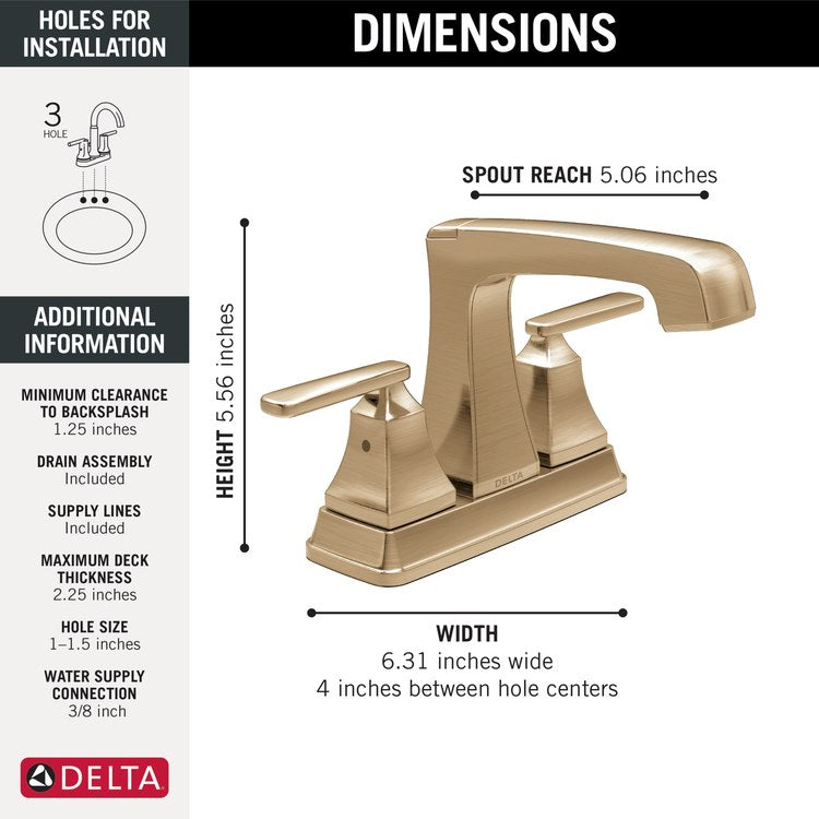 Lavatory Faucet Ashlyn Centerset 4 Inch Spread 2 Lever ADA WaterSense Brilliance Champagne Bronze 1.2 Gallons per Minute Deck Rigid Metal Pop-Up 3 Hole Diamond Seal - Image 2