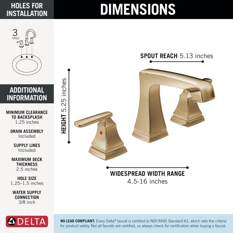 Lavatory Faucet Ashlyn Widespread with EZ Anchor 4-1/2 to 16 Inch Spread 2 Lever ADA WaterSense Brilliance Champagne Bronze 1.2 Gallons per Minute Deck Rigid Metal Pop-Up 3 Hole Diamond Seal - Image 2