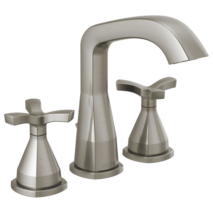 Lavatory Faucet Stryke Widespread 4 To 16 Inch Spread 2 Cross ADA WaterSense Lumicoat Stainless 1.2 Gallons per Minute Deck Metal Pop-Up 3 Hole Diamond Seal