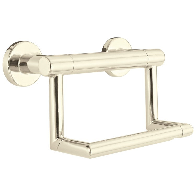 Toilet Paper Holder BathSafety Pivoting with Assist Bar Polished Nickel Metal 6 Inch 4-3/4 Inch Wall