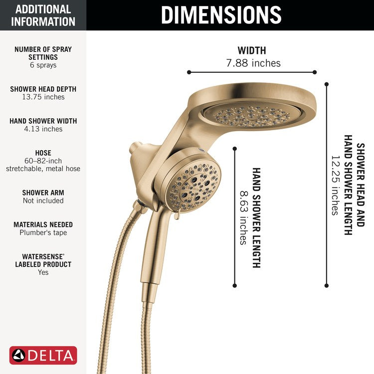 Handshower Combination Universal 2-In-1 6 Functions Lumicoat Champagne Bronze WaterSense 6 Inch - Image 2