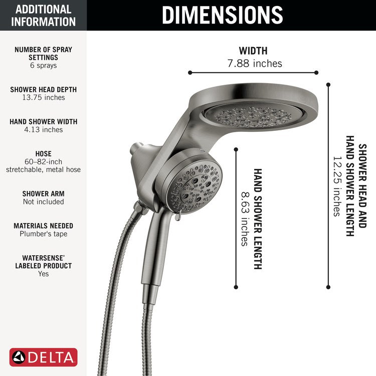 Handshower Combination Universal 2-In-1 6 Functions Lumicoat Black Stainless WaterSense 6 Inch - Image 2