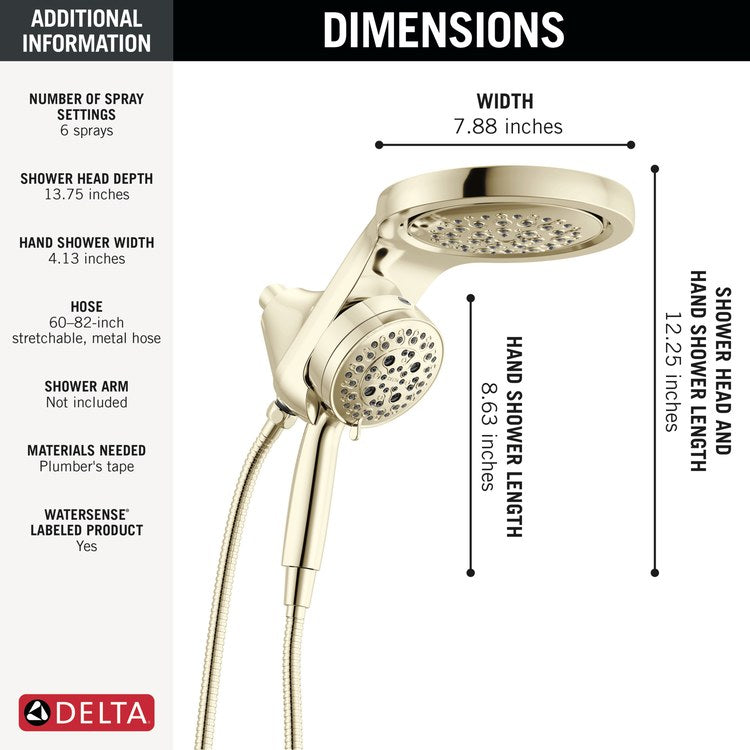 Handshower Combination Universal 2-In-1 6 Functions Lumicoat Polished Nickel WaterSense 6 Inch - Image 2