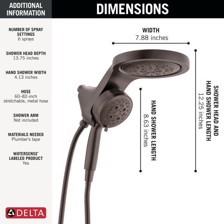 Handshower Combination Universal 2-In-1 6 Functions Venetian Bronze WaterSense 6 Inch - Image 2