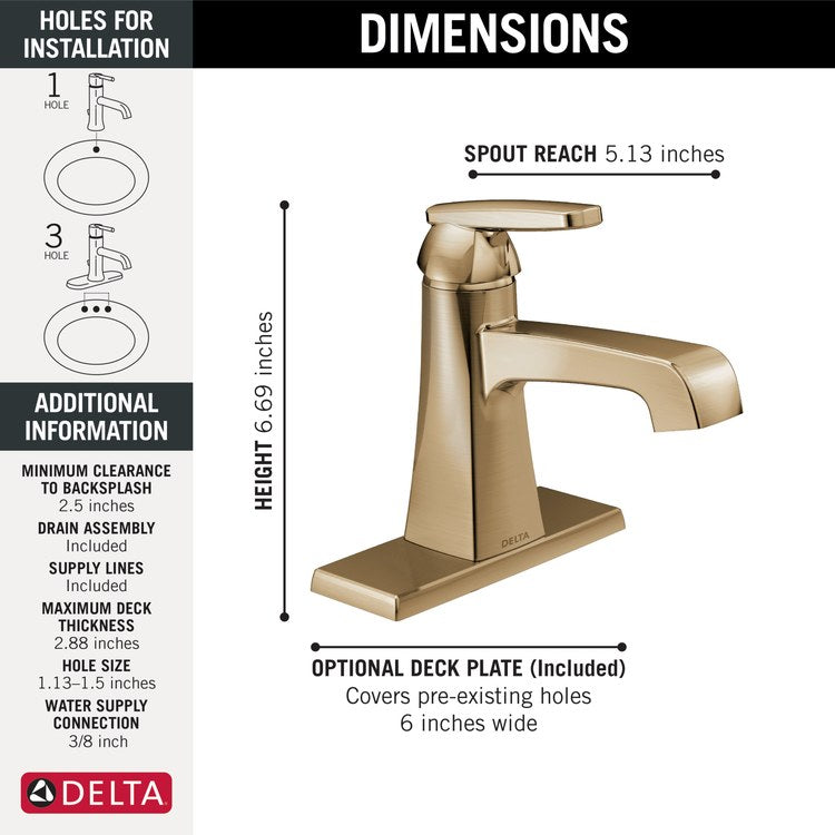 Lavatory Faucet Ashlyn 1 Lever ADA WaterSense Brilliance Champagne Bronze 1.2 Gallons per Minute Deck Rigid Metal Pop-Up 1/3 Hole Diamond Seal - Image 2