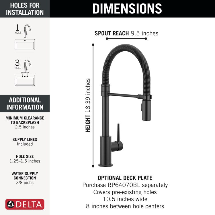 Kitchen Faucet Trinsic 1 Lever ADA Matte Black 2 Function Spring Pull Down Gooseneck 360 DEG Swivel 1/3 Hole Deck MagnaTite 1.8 Gallons per Minute - Image 2