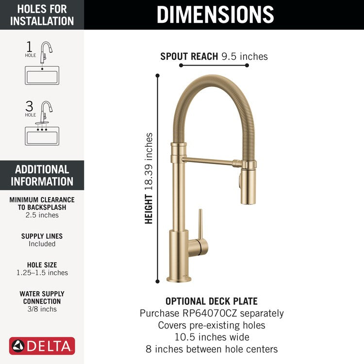 Kitchen Faucet Trinsic 1 Lever ADA Brilliance Champagne Bronze 2 Function Spring Pull Down Gooseneck 360 DEG Swivel 1/3 Hole Deck MagnaTite 1.8 Gallons per Minute - Image 2