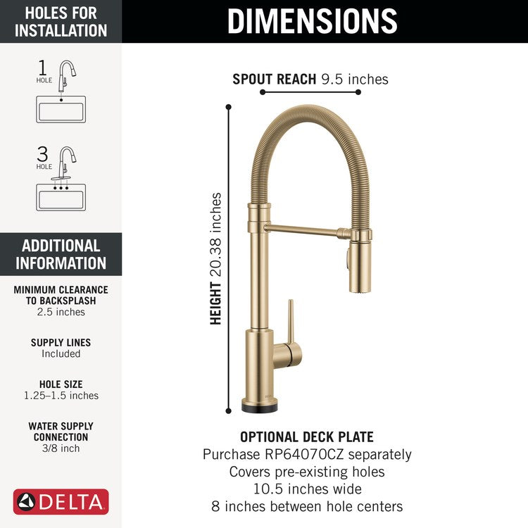 Kitchen Faucet Trinsic Touchless 1 Lever ADA Brilliance Champagne Bronze Pull Down 2 Function Gooseneck 360 DEG Swivel 1 Hole Deck Touch2O/Diamond Seal 1.8 Gallons per Minute - Image 2