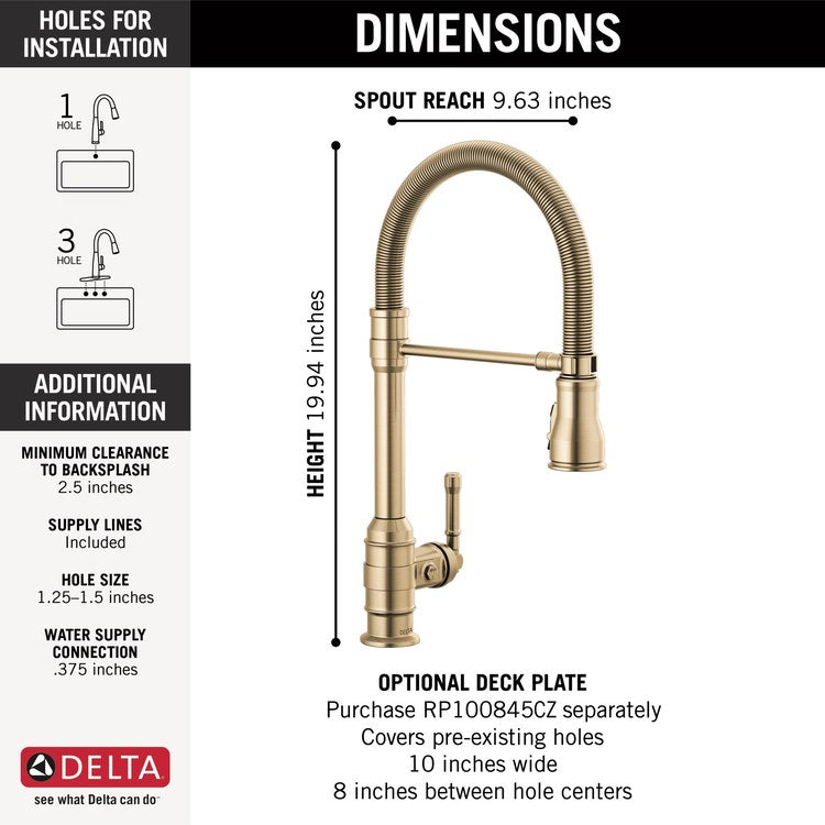 Kitchen Faucet Broderick 1 Lever ADA Champagne Bronze Pull Down Gooseneck 360 DEG Swivel 1/3 Hole Deck MagnaTite/Diamond Seal/ShieldSpray 1.8 Gallons per Minute - Image 2