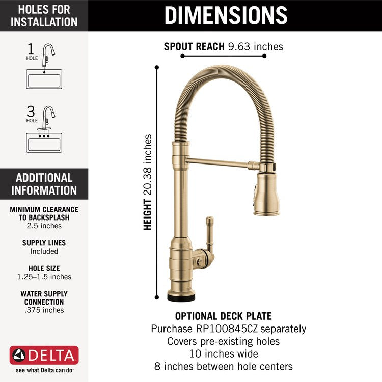 Kitchen Faucet Broderick Touchless 1 Lever ADA Brilliance Champagne Bronze Pull Down 3 Function Gooseneck 360 DEG Swivel 1 Hole Deck Touch2O/Diamond Seal 1.8 Gallons per Minute - Image 2