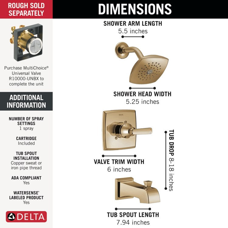 Tub and Shower Trim Ashlyn Monitor 14 1 Lever Brilliance Champagne Bronze WaterSense ADA 1.75 Gallons per Minute for MultiChoice Universal Rough Valve R10000 Series - Image 2