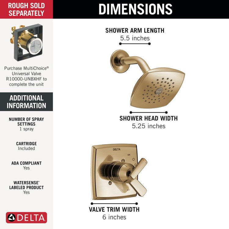 Shower Trim Ashlyn Monitor 17 2 Lever Brilliance Champagne Bronze 1 Functions WaterSense ADA 1.75 Gallons per Minute Raincan for MultiChoice Universal Rough Valve R10000 Series - Image 2