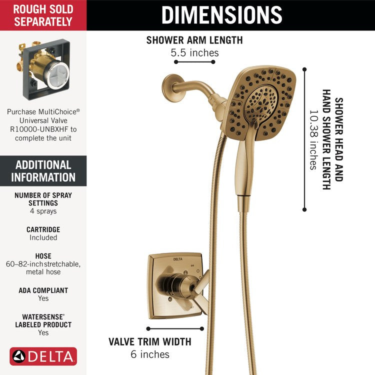 Shower Trim Ashlyn Monitor 17 In2ition 2-In-1 2 Lever Brilliance Champagne Bronze 4 Functions WaterSense ADA 1.75 Gallons per Minute Touch-Clean Raincan for MultiChoice Universal Rough Valve R10000 Series - Image 2
