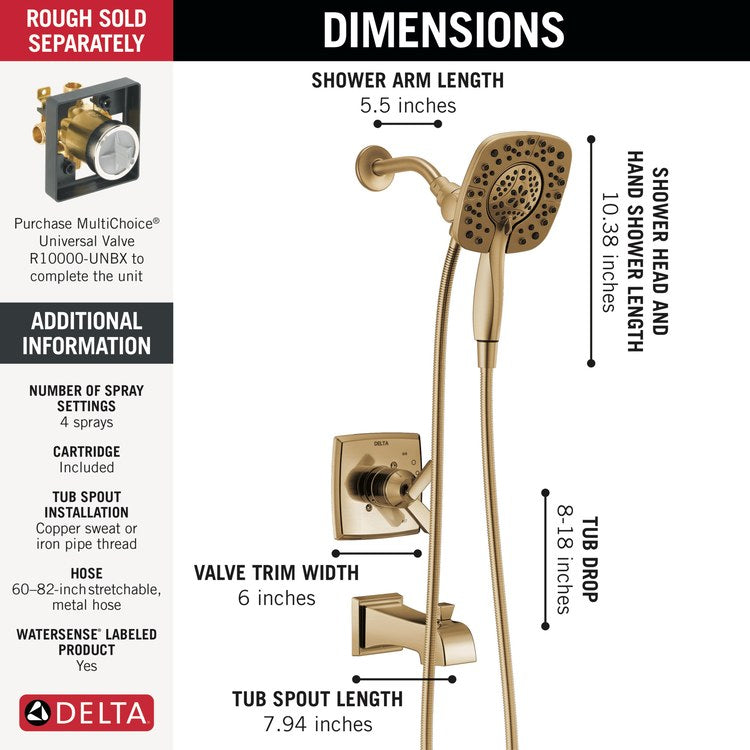 Tub and Shower Trim Ashlyn Monitor 17 In2ition 2-in-1 1 Lever Brilliance Champagne Bronze WaterSense ADA for MultiChoice Universal Rough Valve R10000 Series - Image 2