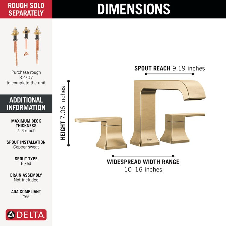 Roman Tub Trim Velum 2 Lever Brilliance Champagne Bronze ADA 10 To 16 Inch Spread 3 Hole for Rough-In R2707 - Image 2