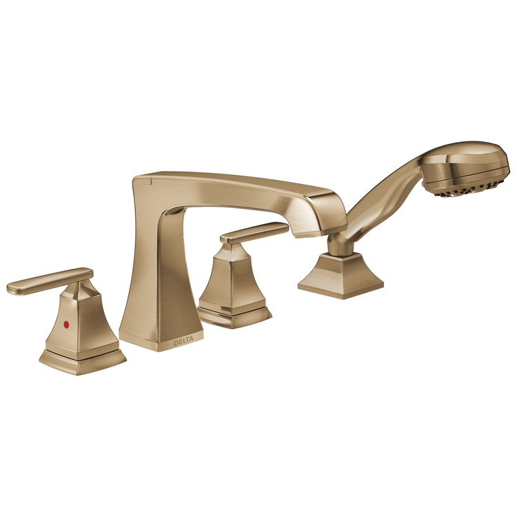 Roman Tub Trim Ashlyn with Handshower 2 Lever Brilliance Champagne Bronze WaterSense ADA 8 To 16 Inch Spread 4 Hole for Rough-In R4707/R4707-PX/R4707-MF - Image 1