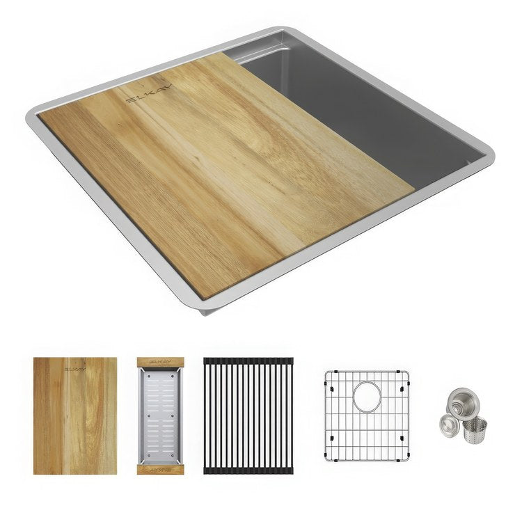 Kitchen Sink Crosstown 18-1/2 x 18-1/2 x 8-3/4 Inch 1 Bowls Workstation Polished Satin Undermount Square 304 Stainless Steel - Image 2