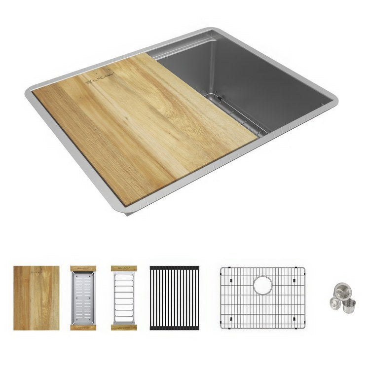 Kitchen Sink Crosstown 22-1/2 x 18-1/2 x 8-3/4 Inch 1 Bowls Workstation Polished Satin Undermount Rectangle 304 Stainless Steel - Image 2
