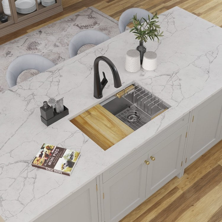 Kitchen Sink Crosstown 28-1/2 x 18-1/2 x 8-1/2 Inch 1 Bowls Workstation Polished Satin Undermount Rectangle 304 Stainless Steel - Image 3