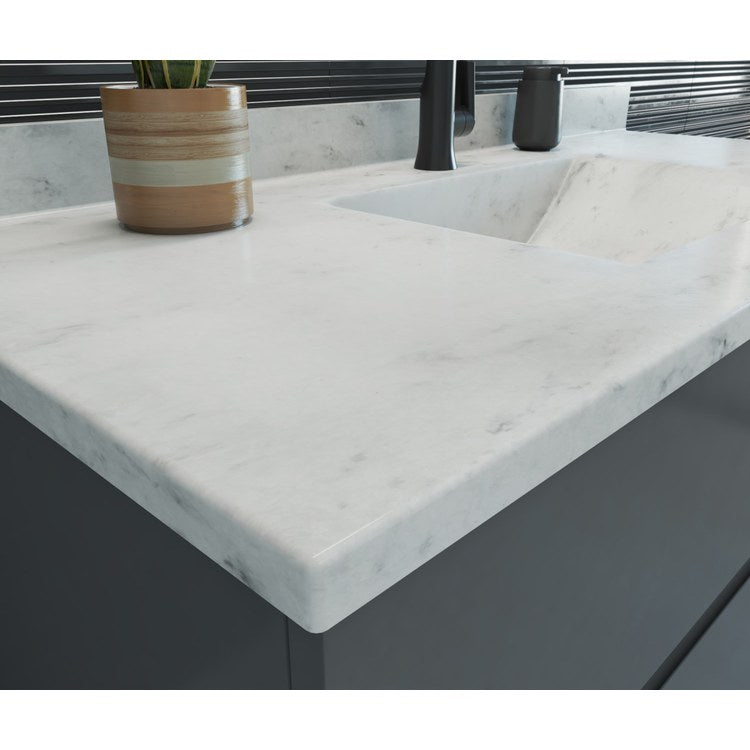 Vanity Top Contour 49 x 22 Inch FHA ADA Carrara Solid Surface 1 Hole 1 Inch Single Sweeping Rectangle Basin - Image 2