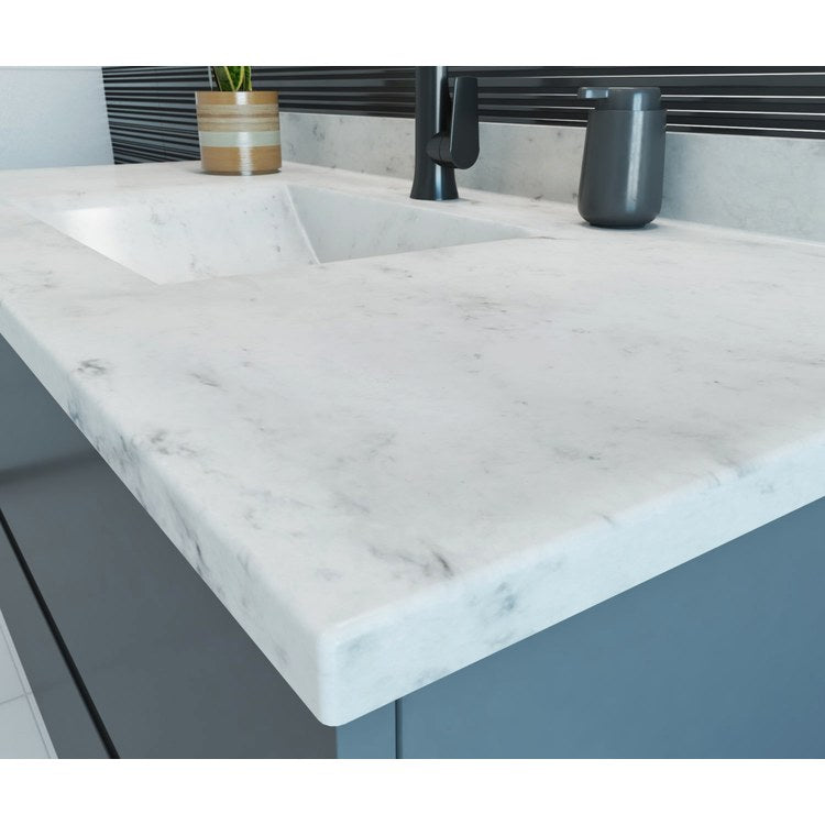 Vanity Top Contour 49 x 22 Inch FHA ADA Carrara Solid Surface 1 Hole 1 Inch Single Sweeping Rectangle Basin - Image 3