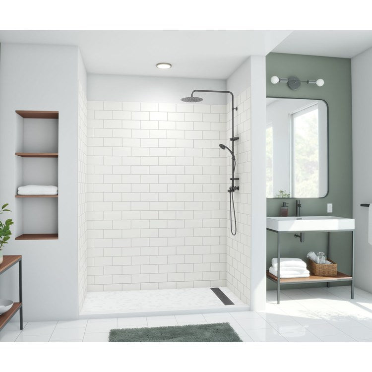 Shower Wall Kit Metro Subway Tile Glue Up 62 x 32 x 84 Inch White Solid Surface