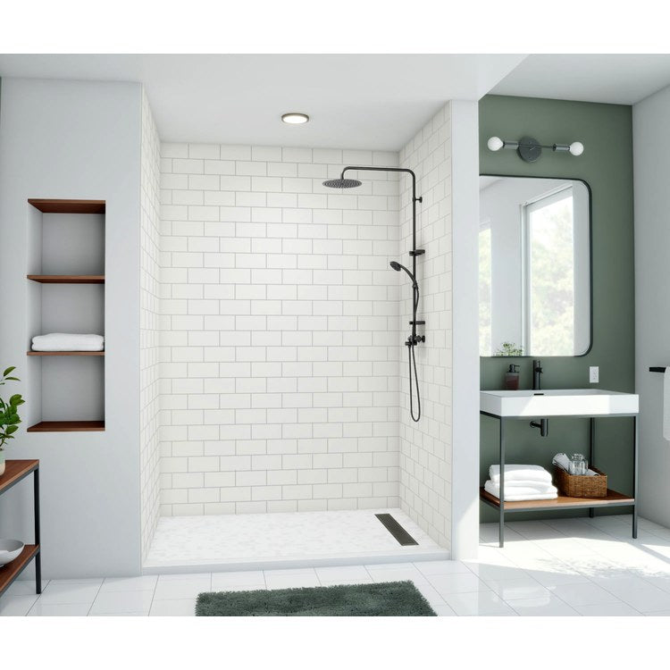 Shower Wall Kit Metro Subway Tile Glue Up 62 x 36 x 96 Inch White Solid Surface
