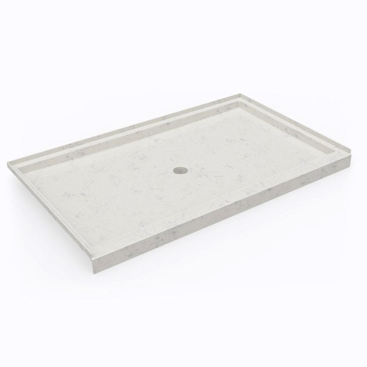 Shower Base Alcove Carrara 60 x 36 Inch Solid Surface Center Drain Single Threshold Diamond Pattern Slip Resistant - Image 1