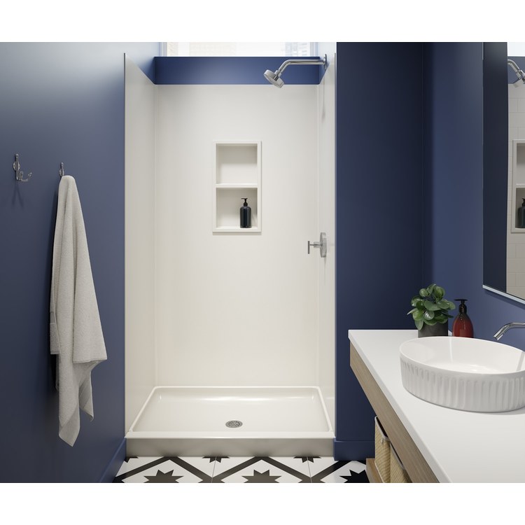 Shower Wall Kit Smooth Glue Up 48 x 36 x 72 Inch White Solid Surface