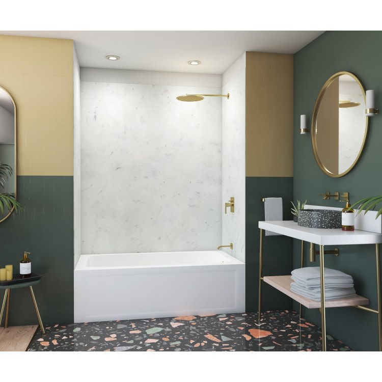 Shower Wall Kit Smooth Glue Up 62 x 30 x 72 Inch Carrara Solid Surface - Image 1