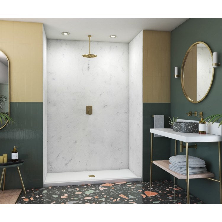 Shower Wall Kit Smooth Glue Up 62 x 36 x 96 Inch Carrara Solid Surface