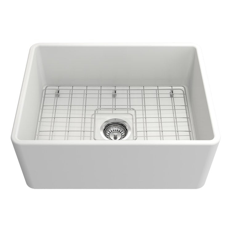 Kitchen Sink Classico 24 x 18 Inch 1 Bowls Apron Front Matte White Farmhouse Rectangle Fireclay