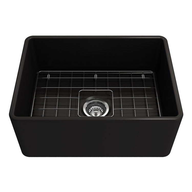 Kitchen Sink Classico 24 x 18 Inch 1 Bowls Apron Front Matte Black Farmhouse Rectangle Fireclay